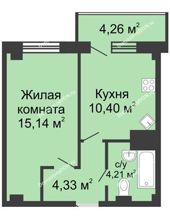 1 комнатная квартира 38,34 м² - ЖК Парк Островского