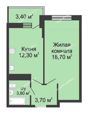 1 комнатная квартира 40,2 м² в ЖК Первый, дом Литер 2