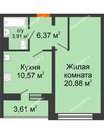1 комнатная квартира 43,54 м² - Жилой дом: №23 в мкр. Победа