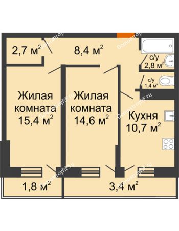 2 комнатная квартира 61,2 м² в Фруктовый квартал Абрикосово, дом Литер 3