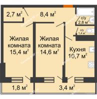 2 комнатная квартира 61,2 м² в Фруктовый квартал Абрикосово, дом Литер 3 - планировка