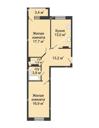 2 комнатная квартира 68,3 м² - ЖК Дом на Свободе
