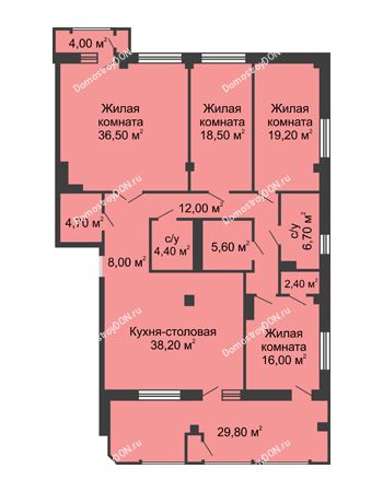 4 комнатная квартира 188,3 м² - ЖК Династия на Соборном