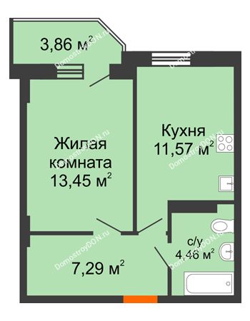 1 комнатная квартира 37,93 м² в ЖК Свобода, дом №2