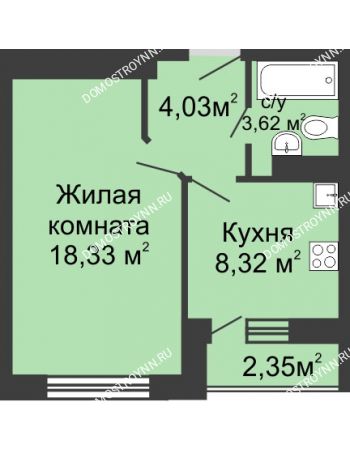 1 комнатная квартира 20 м² в ЖК Зеленый берег, дом № 13 корпус 1