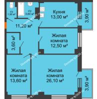 3 комнатная квартира 87,8 м² в ЖК Сокол Градъ, дом Литер 3 - планировка