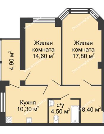 2 комнатная квартира 60,5 м² в ЖК Мега, дом № 118, секция 2