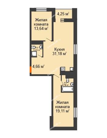 3 комнатная квартира 77,73 м² в ЖК Набережный квартал, дом ГП-4