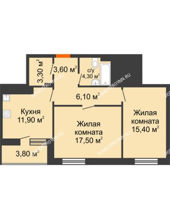 2 комнатная квартира 64 м² в ЖК Корица, дом № 1