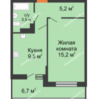 1 комнатная квартира 35,7 м² в ЖК SkyPark (Скайпарк), дом Литер 1, корпус 2, 1 этап - планировка