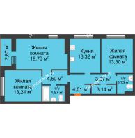 3 комнатная квартира 83,07 м², ЖК ГОРОДСКОЙ КВАРТАЛ UNO (УНО) - планировка