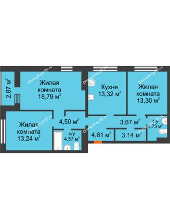 3 комнатная квартира 83,07 м² - ЖК ГОРОДСКОЙ КВАРТАЛ UNO (УНО)