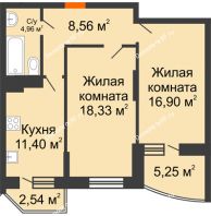 2 комнатная квартира 63,53 м² в ЖК Россинский парк, дом Литер 1 - планировка