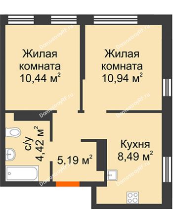 2 комнатная квартира 39,48 м² в ЖК Сердце Сибири, дом № 74, квартал Нефтяников (ГП-1)