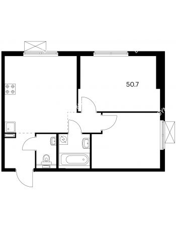 2 комнатная квартира 50,7 м² в ЖК Савин парк, дом корпус 4