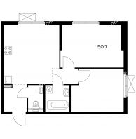 2 комнатная квартира 50,7 м² в ЖК Савин парк, дом корпус 4 - планировка