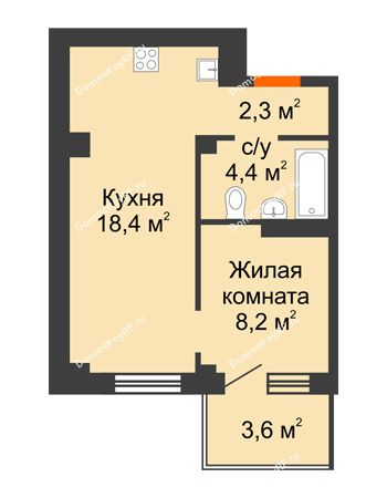2 комнатная квартира 34,4 м² в ЖК Серебряный, дом № 3
