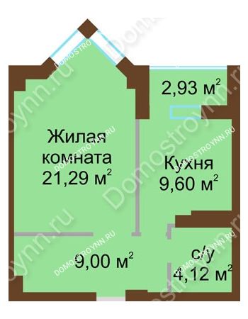 1 комнатная квартира 45,48 м² - ЖК Грани
