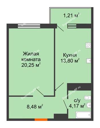 1 комнатная квартира 48,72 м² в ЖК Фамилия, дом Литер 1