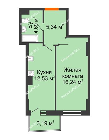 1 комнатная квартира 39,66 м² в ЖК Сердце Ростова 2, дом Литер 3