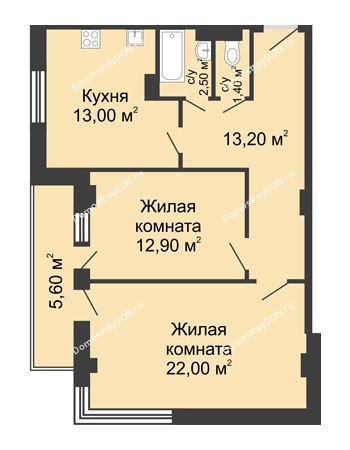 2 комнатная квартира 67,8 м² - ЖК Дом на Береговой