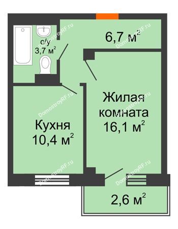 1 комнатная квартира 38,7 м² - ЖД Подзолкова