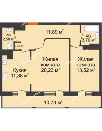 2 комнатная квартира 74,47 м² в ЖК Покровский, дом № 1
