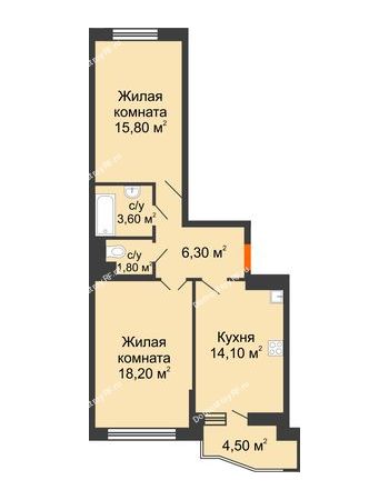 2 комнатная квартира 62,1 м² в ЖК Перспектива, дом Литер 3.5