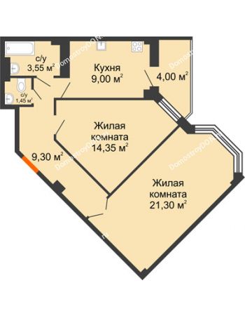2 комнатная квартира 62,95 м² в ЖК Донские Просторы, дом Позиция 1