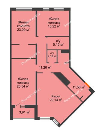 3 комнатная квартира 113,14 м² в ЖК Прео, дом № 13, ГП-10