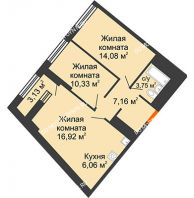 2 комнатная квартира 59,87 м² в ЖК Дом на Набережной, дом № 1 - планировка