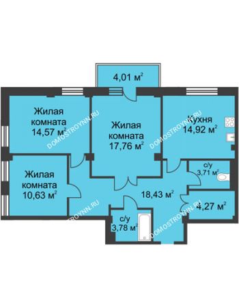 3 комнатная квартира 91,4 м² в ЖК Премиум, дом №1