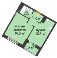 1 комнатная квартира 35,6 м² в ЖК Грани, дом Литер 5 - планировка