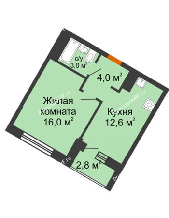 1 комнатная квартира 35,6 м² в ЖК Грани, дом Литер 5