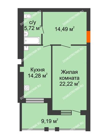 1 комнатная квартира 61,3 м² в ЖК Свобода, дом 2 очередь