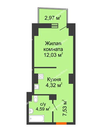 Студия 29,22 м² в ЖК Сердце Ростова 2, дом Литер 8