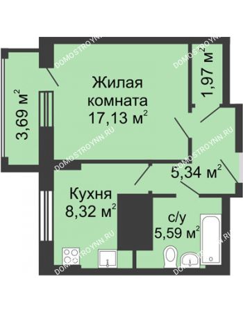 1 комнатная квартира 40,2 м² - ЖК Гелиос
