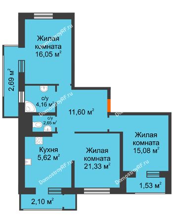 3 комнатная квартира 82,81 м² в ЖК Стрижи, дом Литер 2