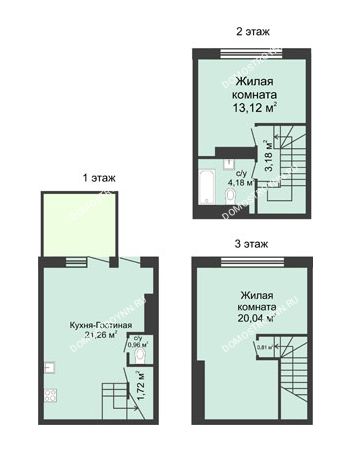 3 комнатная квартира 73 м² в КП Баден-Баден, дом № 31 (от 73 до 105 м2)