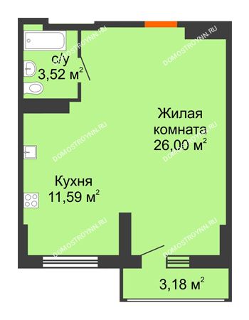 Студия 42,7 м² - ЖК Орбита