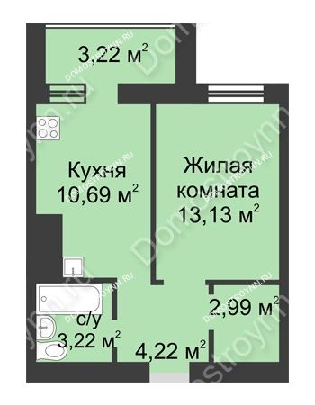1 комнатная квартира 37,47 м² - ЖК Буревестник