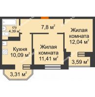 2 комнатная квартира 48,52 м² в ЖК Светлоград, дом Литер 15 - планировка