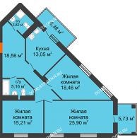 3 комнатная квартира 104,93 м², ЖК Командор - планировка