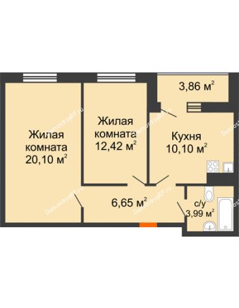 2 комнатная квартира 55,19 м² в ЖК Юго-Западный	, дом ГП-1