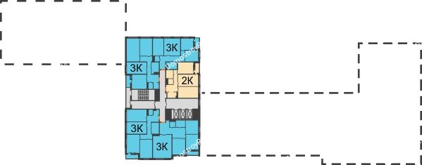 Планировка 18 этажа в доме 1 этап, секции 11,12,13,14 в ЖК Бунин