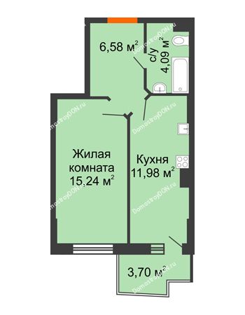 1 комнатная квартира 38,99 м² в ЖК Сердце Ростова 2, дом Литер 1