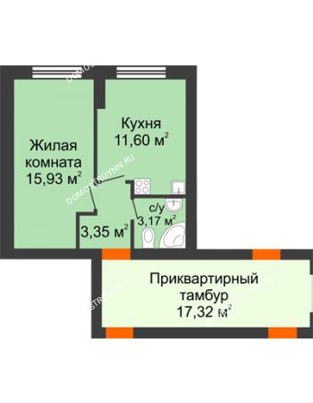 1 комнатная квартира 34,3 м² - ЖК Янтарный