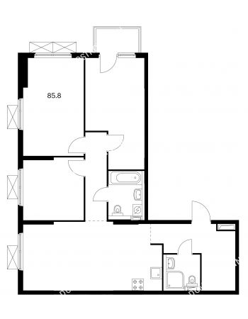 3 комнатная квартира 85,8 м² в ЖК Савин парк, дом корпус 1