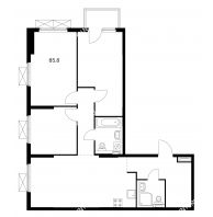 3 комнатная квартира 85,8 м² в ЖК Савин парк, дом корпус 1 - планировка