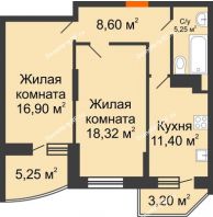 2 комнатная квартира 64,05 м² в ЖК Россинский парк, дом Литер 2 - планировка